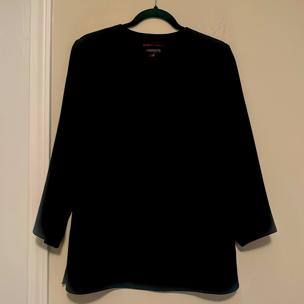 Nina Mclemore black 3/4 sleeve blouse, size 10.